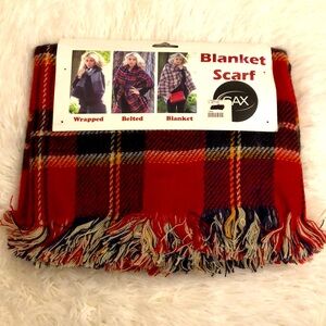 Red & Black with a touch of White Buffalo Plaid Pattern Blanket Scarf